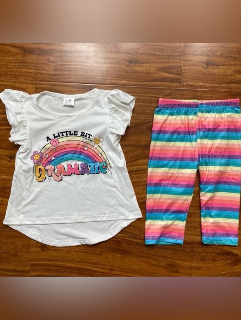 NWT New Amazon Toddler Girls Rainbow Smilie Face Tunic Top + Legging Size 3-4Y